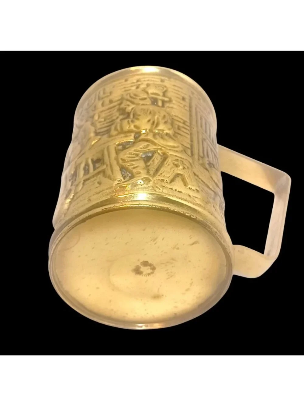 Vtg Brass Beer Mug Decorative Bierpul Cup Embossed Tavern Scene Made in Holland